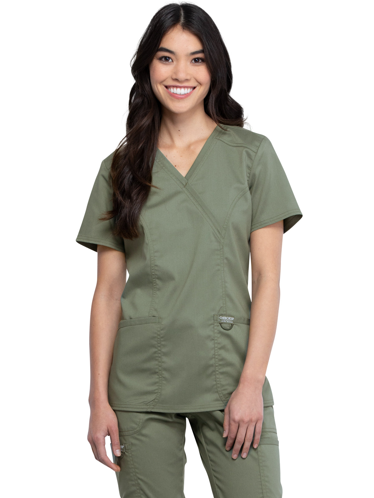 Women's 2-Pocket Mock Wrap Scrub Top