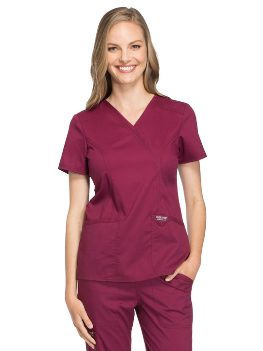 Women's 2-Pocket Mock Wrap Scrub Top