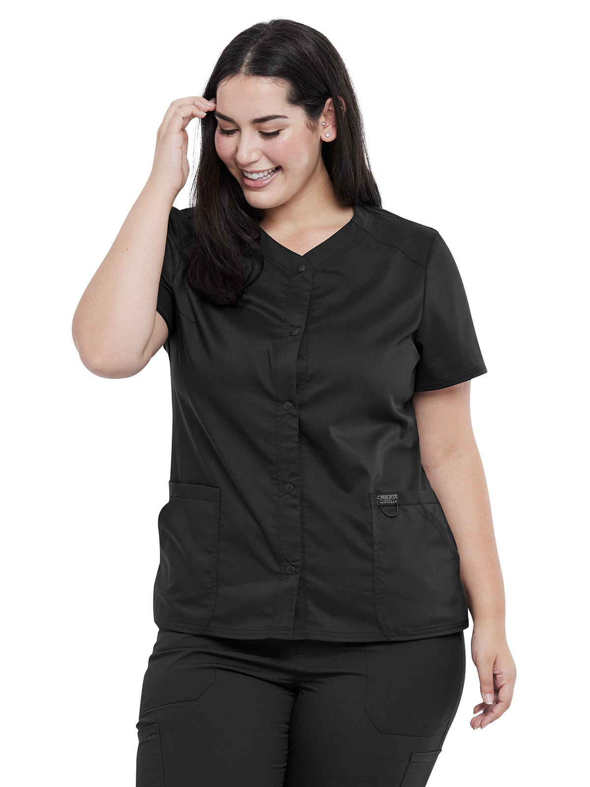 Women's 4-Pocket Snap Front V-Neck Scrub Top