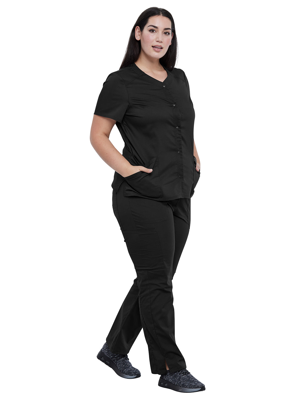 Women's 4-Pocket Snap Front V-Neck Scrub Top