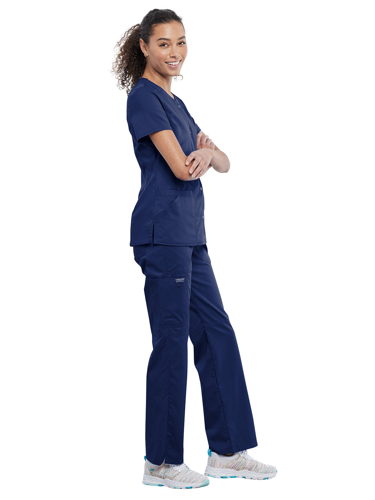 Women's 4-Pocket Snap Front V-Neck Scrub Top