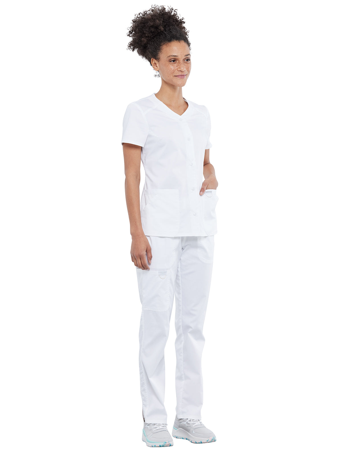 Women's 4-Pocket Snap Front V-Neck Scrub Top