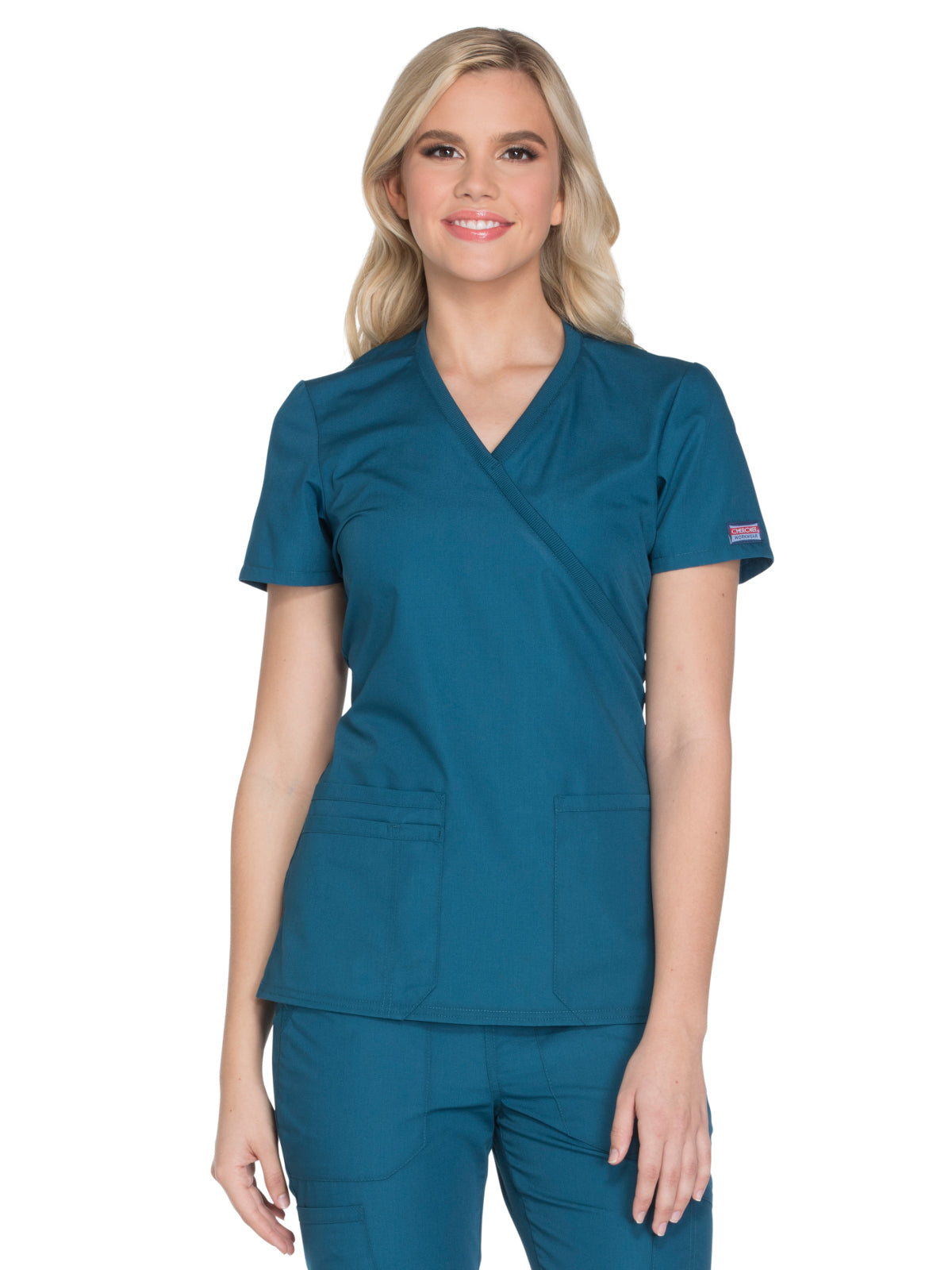 Women's 2-Pocket Mock Wrap Scrub Top