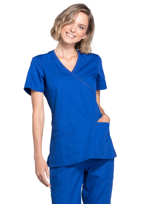 Women's 2-Pocket Mock Wrap Scrub Top