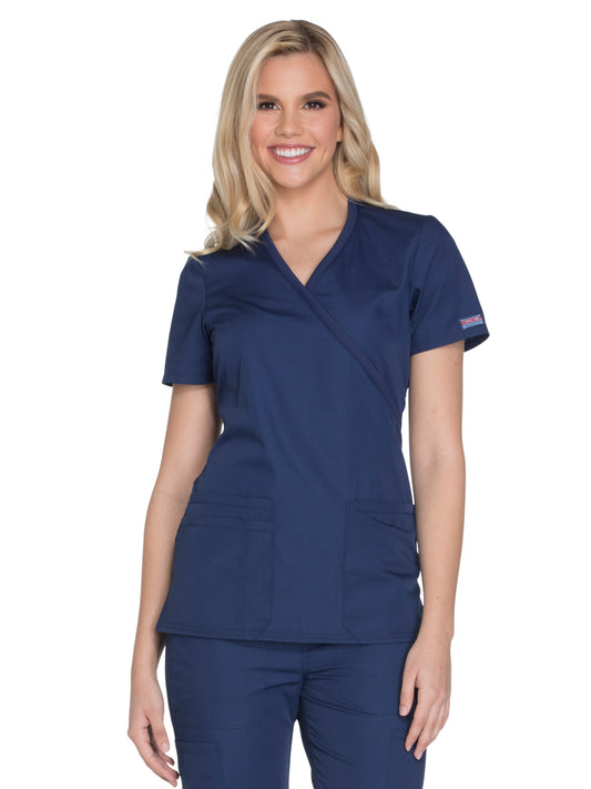 Women's 2-Pocket Mock Wrap Scrub Top