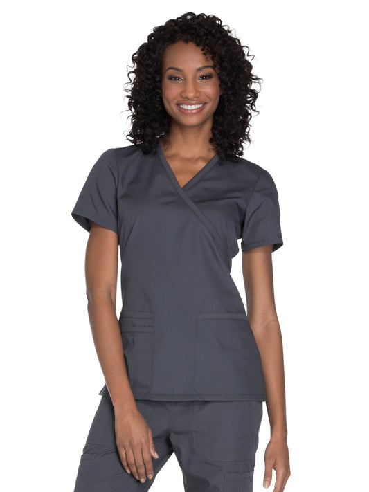 Women's 2-Pocket Mock Wrap Scrub Top