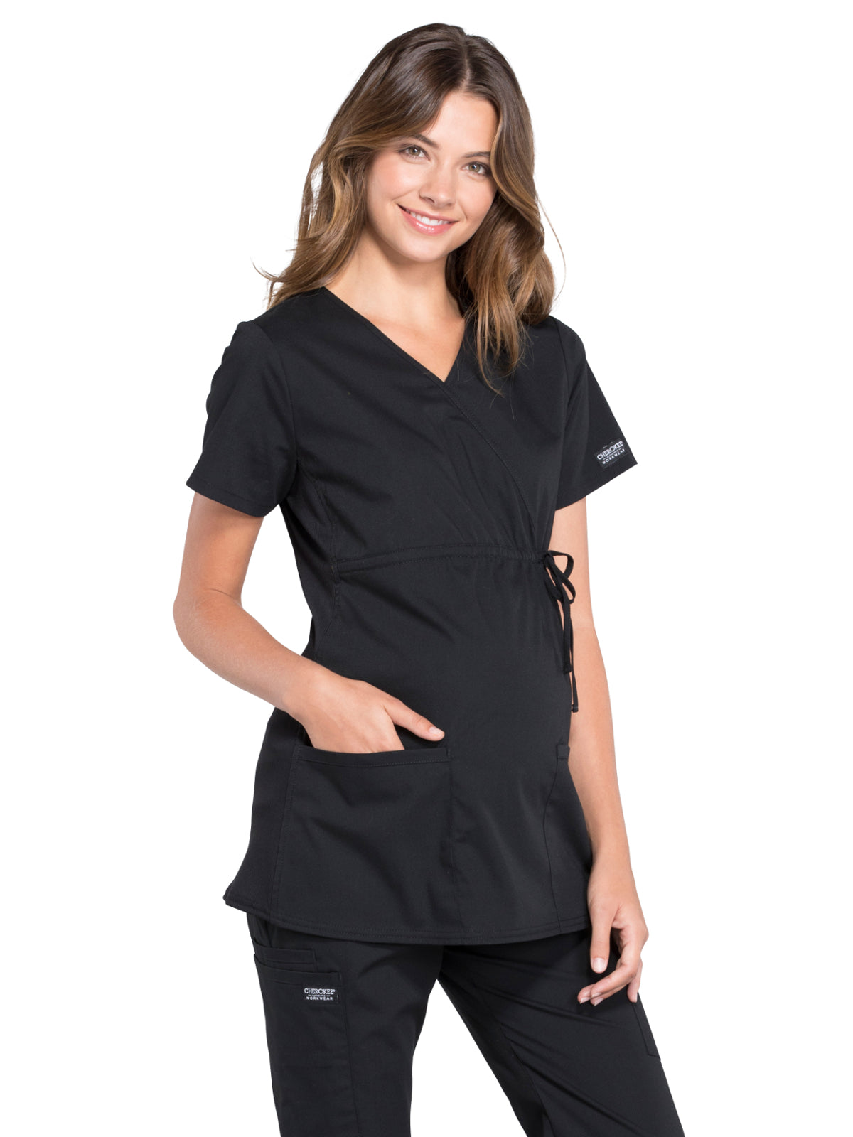 Women's 2-Pocket Maternity Mock Wrap Scrub Top