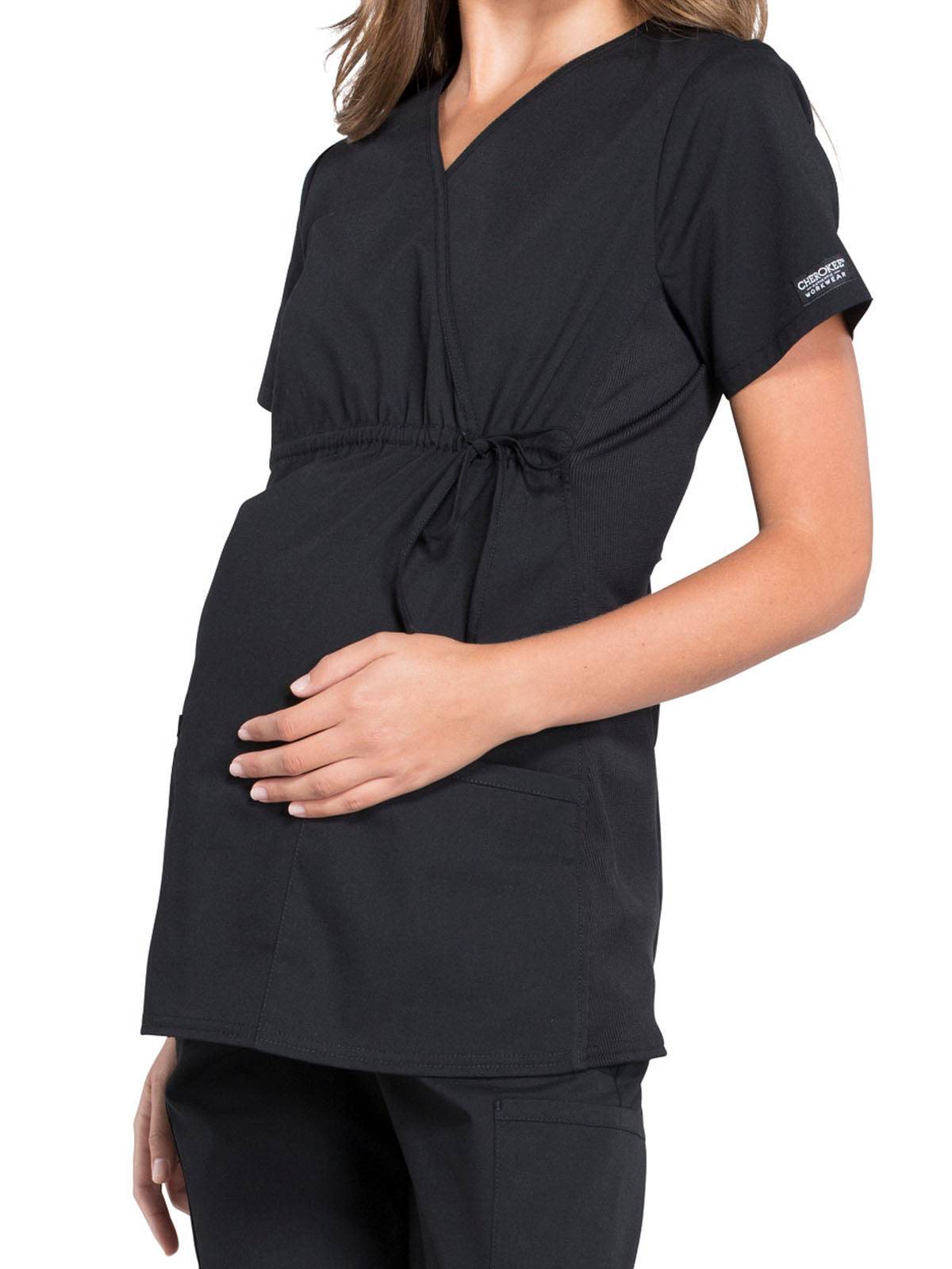 Women's 2-Pocket Maternity Mock Wrap Scrub Top