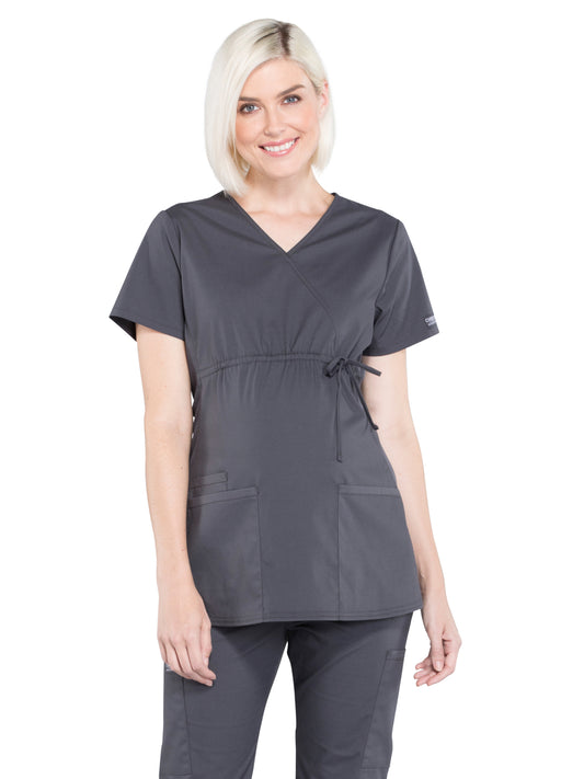 Women's 2-Pocket Maternity Mock Wrap Scrub Top