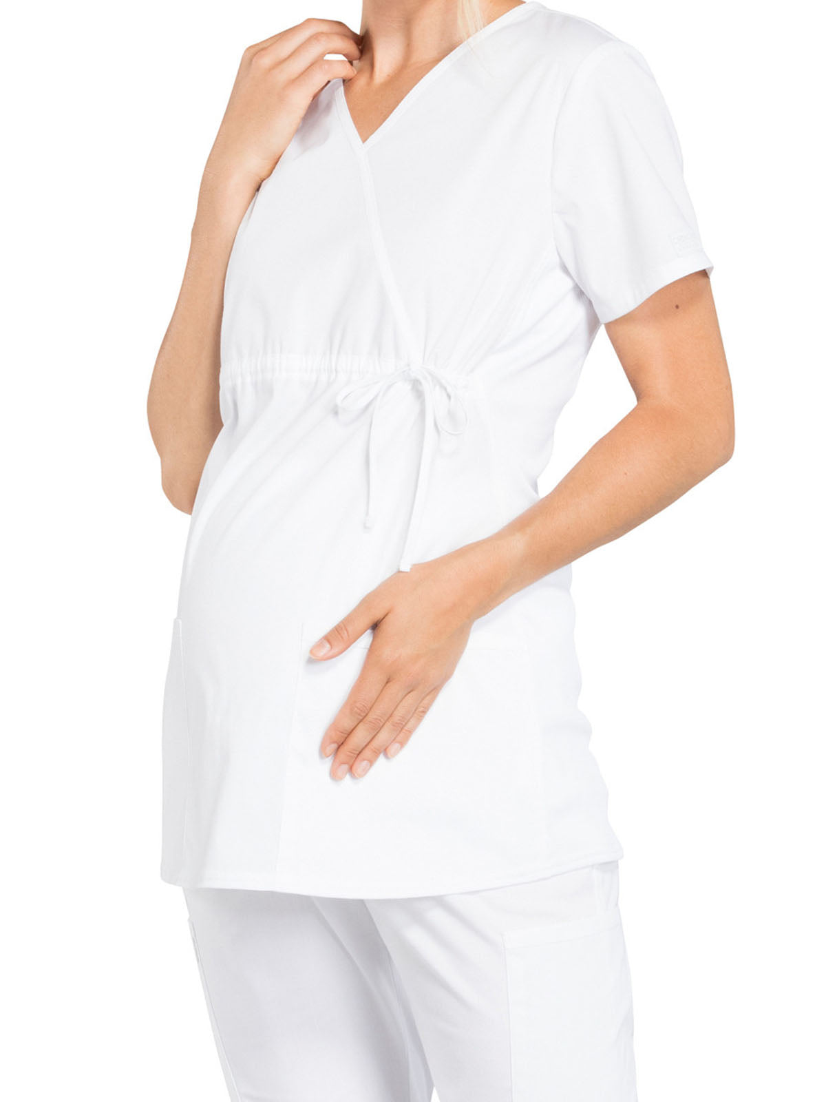 Women's 2-Pocket Maternity Mock Wrap Scrub Top