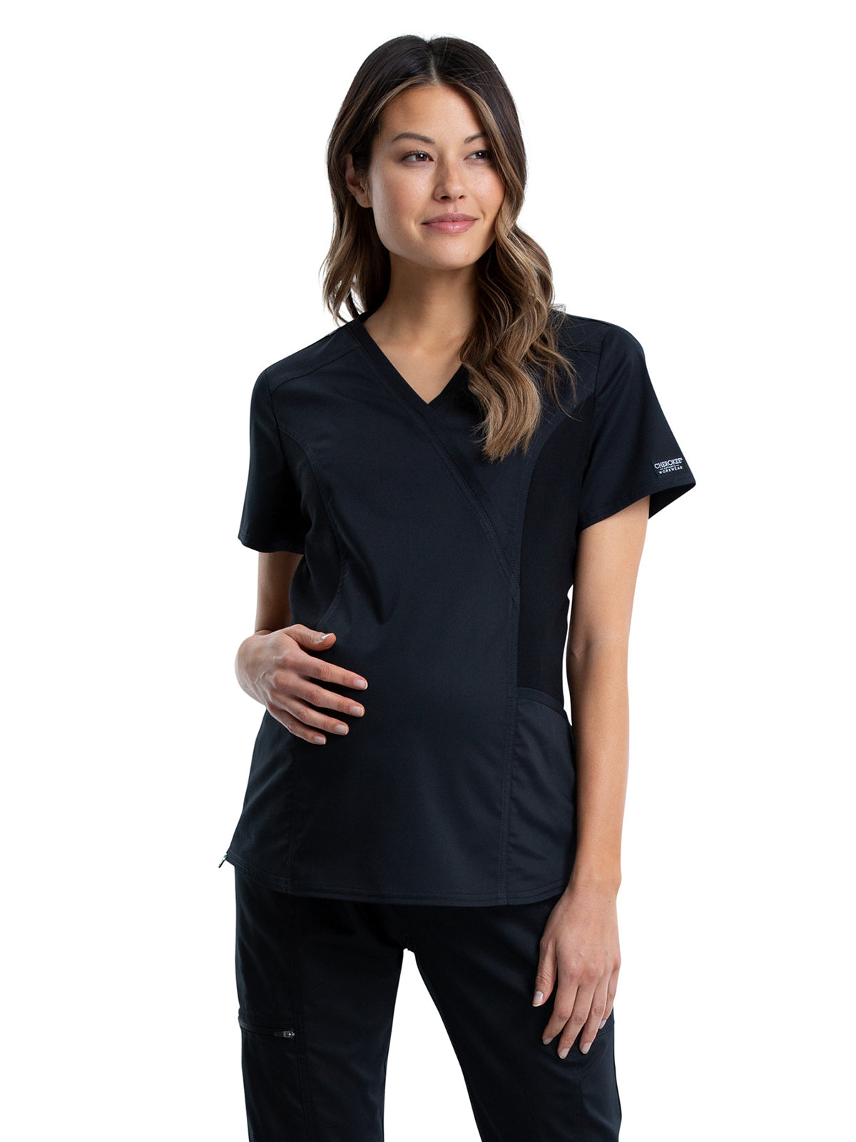 Women's 2-Pocket Maternity Mock Wrap Scrub Top