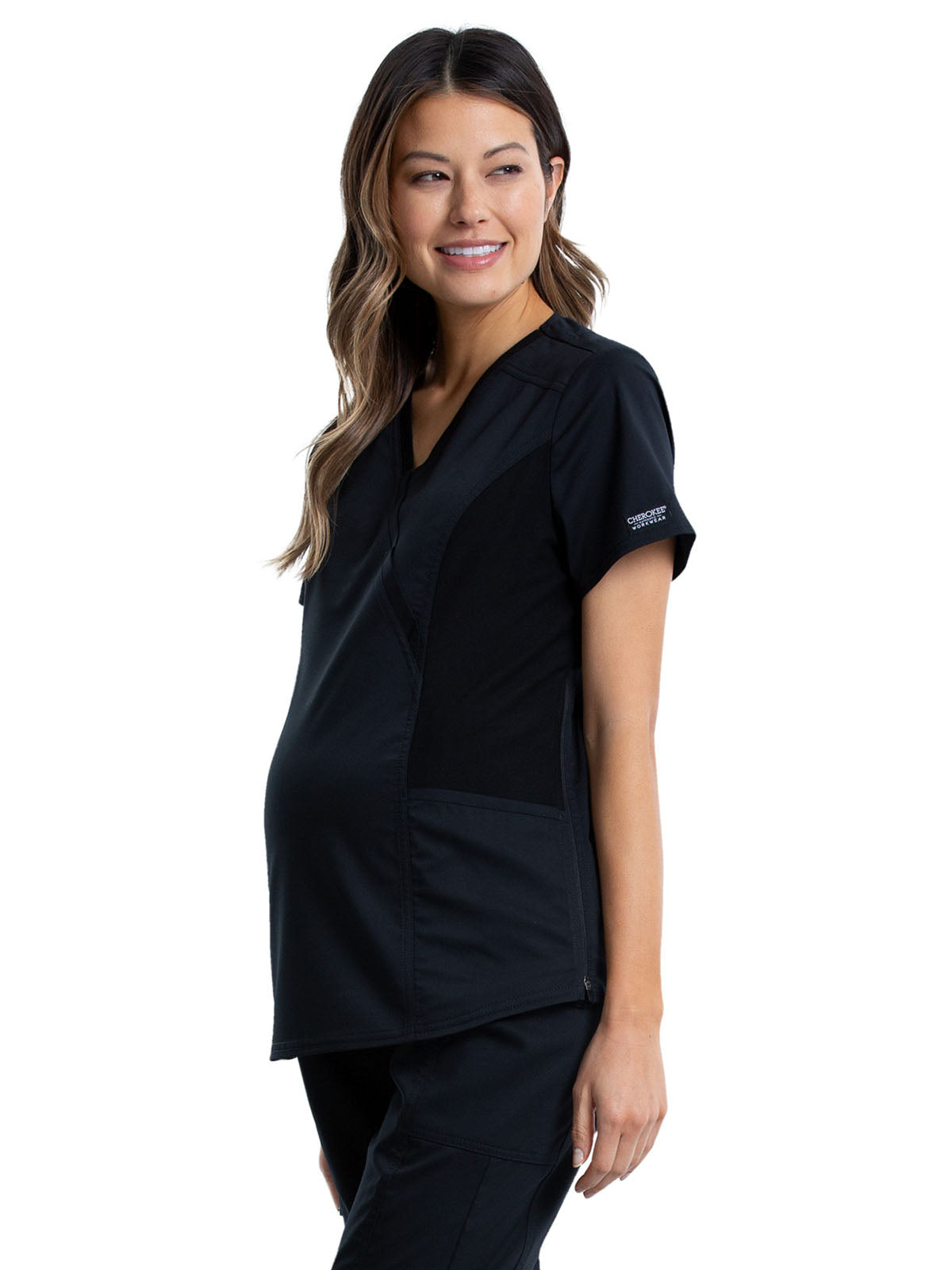 Women's 2-Pocket Maternity Mock Wrap Top