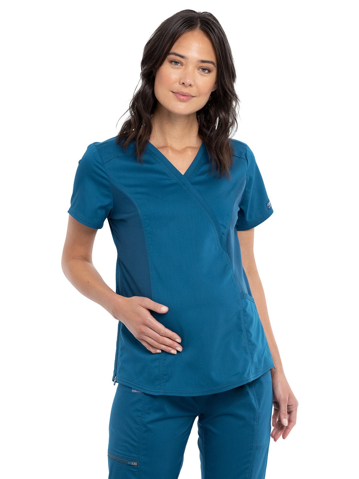 Women's 2-Pocket Maternity Mock Wrap Scrub Top