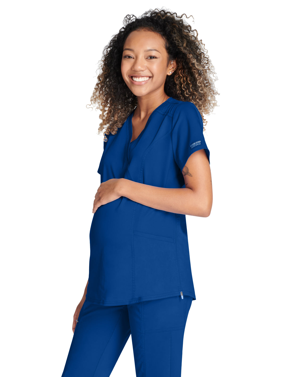 Women's 2-Pocket Maternity Mock Wrap Scrub Top