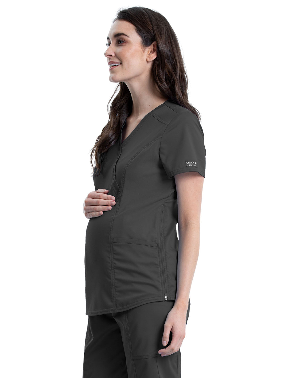 Women's 2-Pocket Maternity Mock Wrap Top