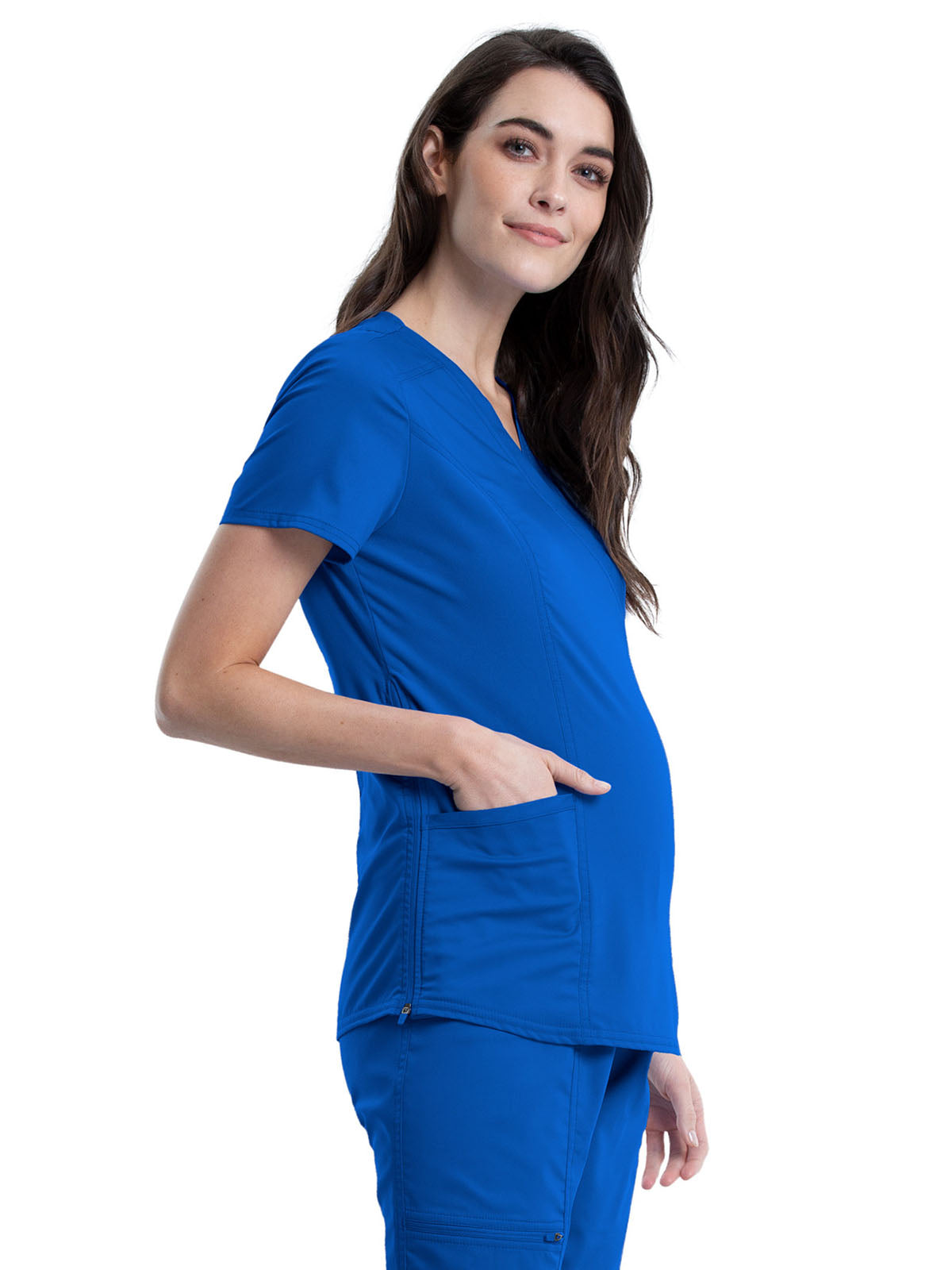 Women's 2-Pocket Maternity Mock Wrap Scrub Top