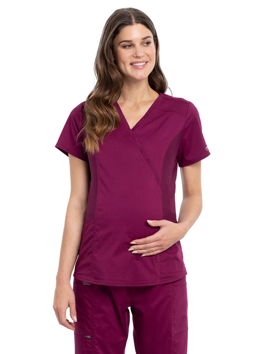 Women's 2-Pocket Maternity Mock Wrap Scrub Top