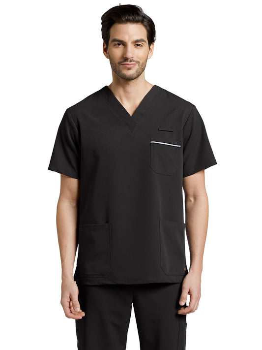 Men's 3-Pocket Stripe Detail Chest Pocket V-Neck Scrub Top