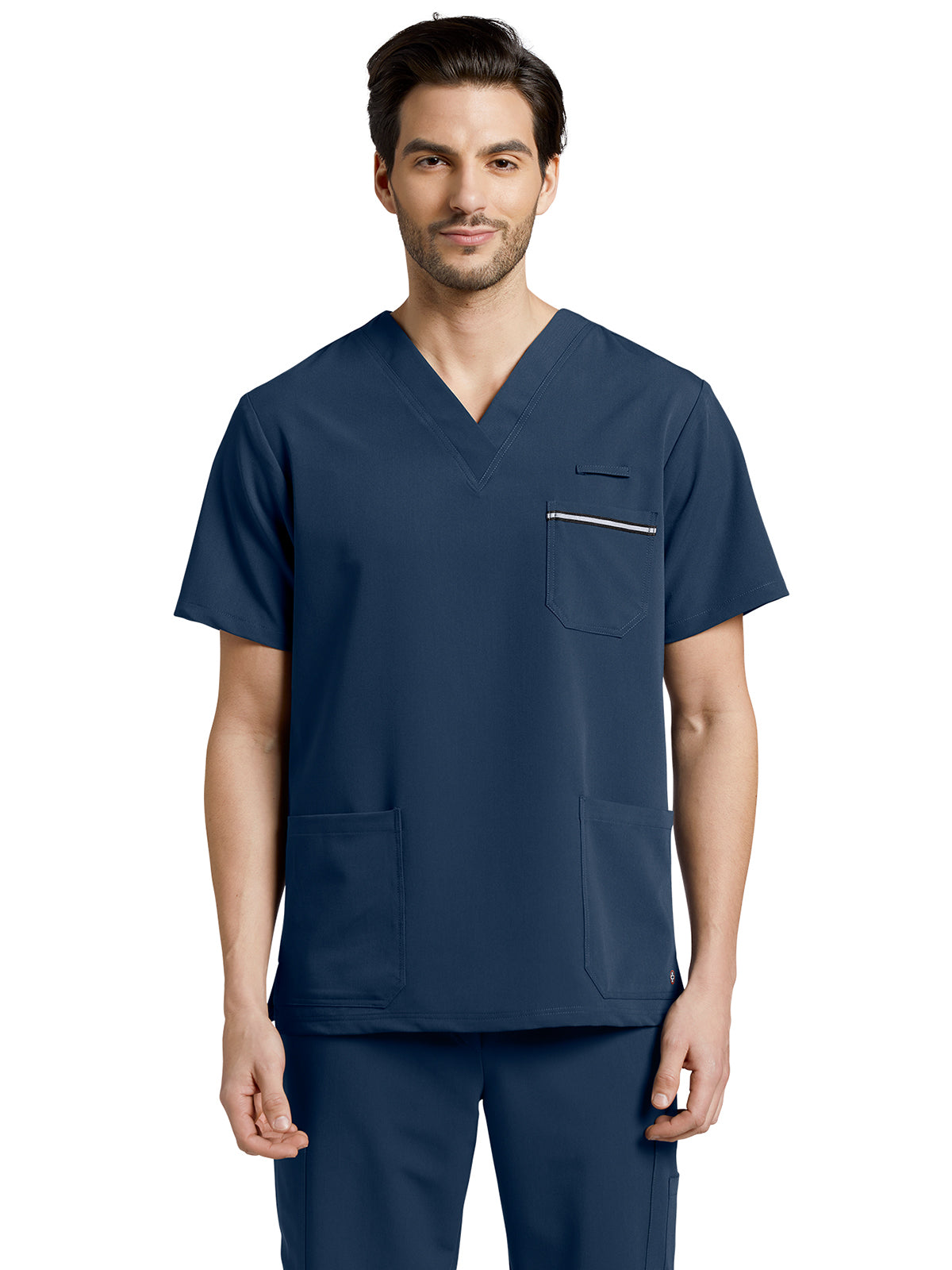 Men's 3-Pocket Stripe Detail Chest Pocket V-Neck Scrub Top