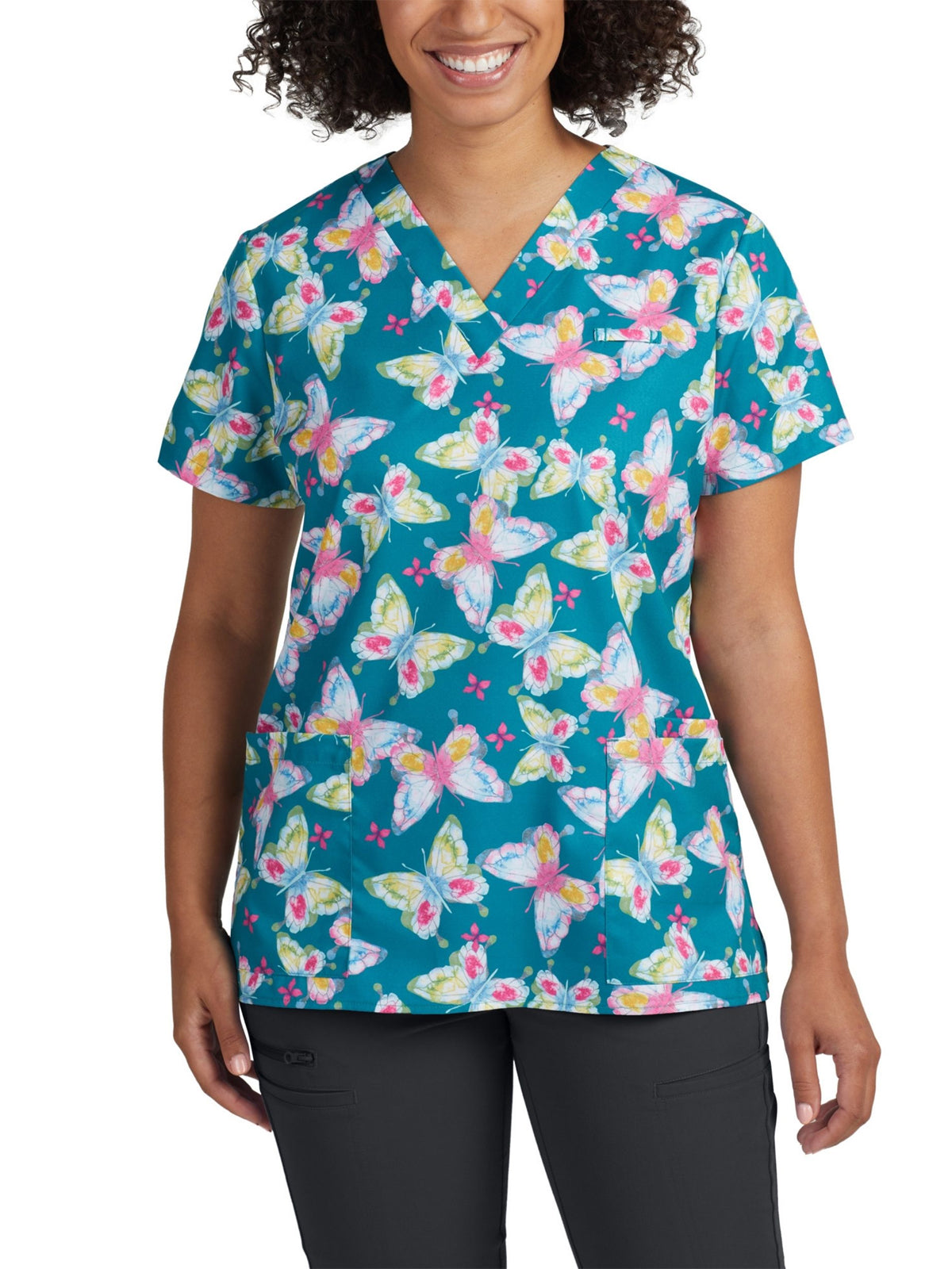 Women's 3-Pocket V-Neck Printed Scrub Top