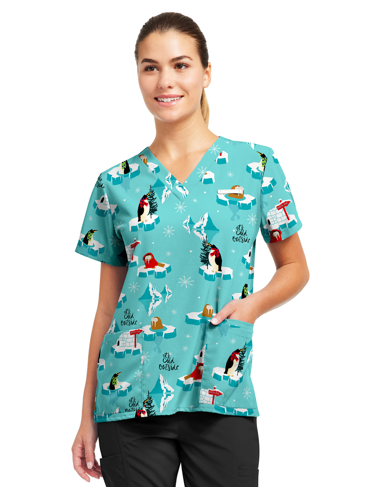 Women's 3-Pocket V-Neck Printed Scrub Top