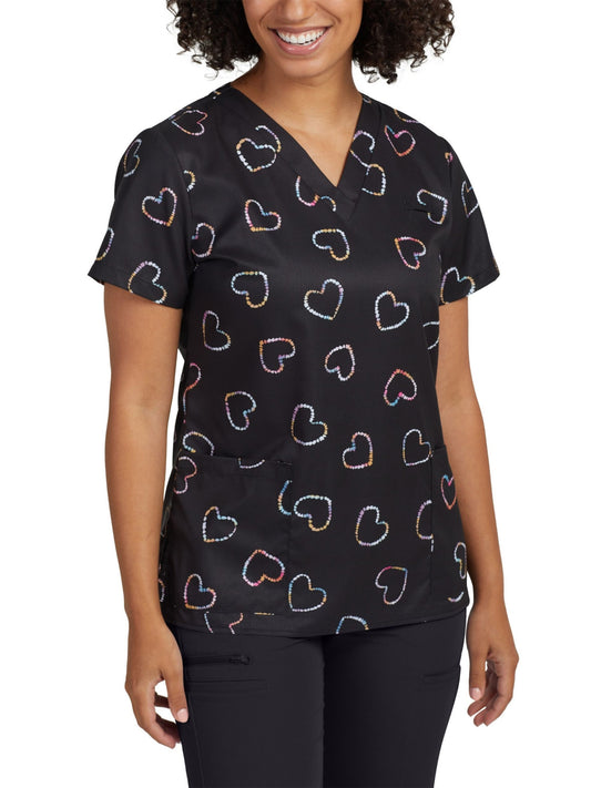 Women's 3-Pocket V-Neck Printed Scrub Top