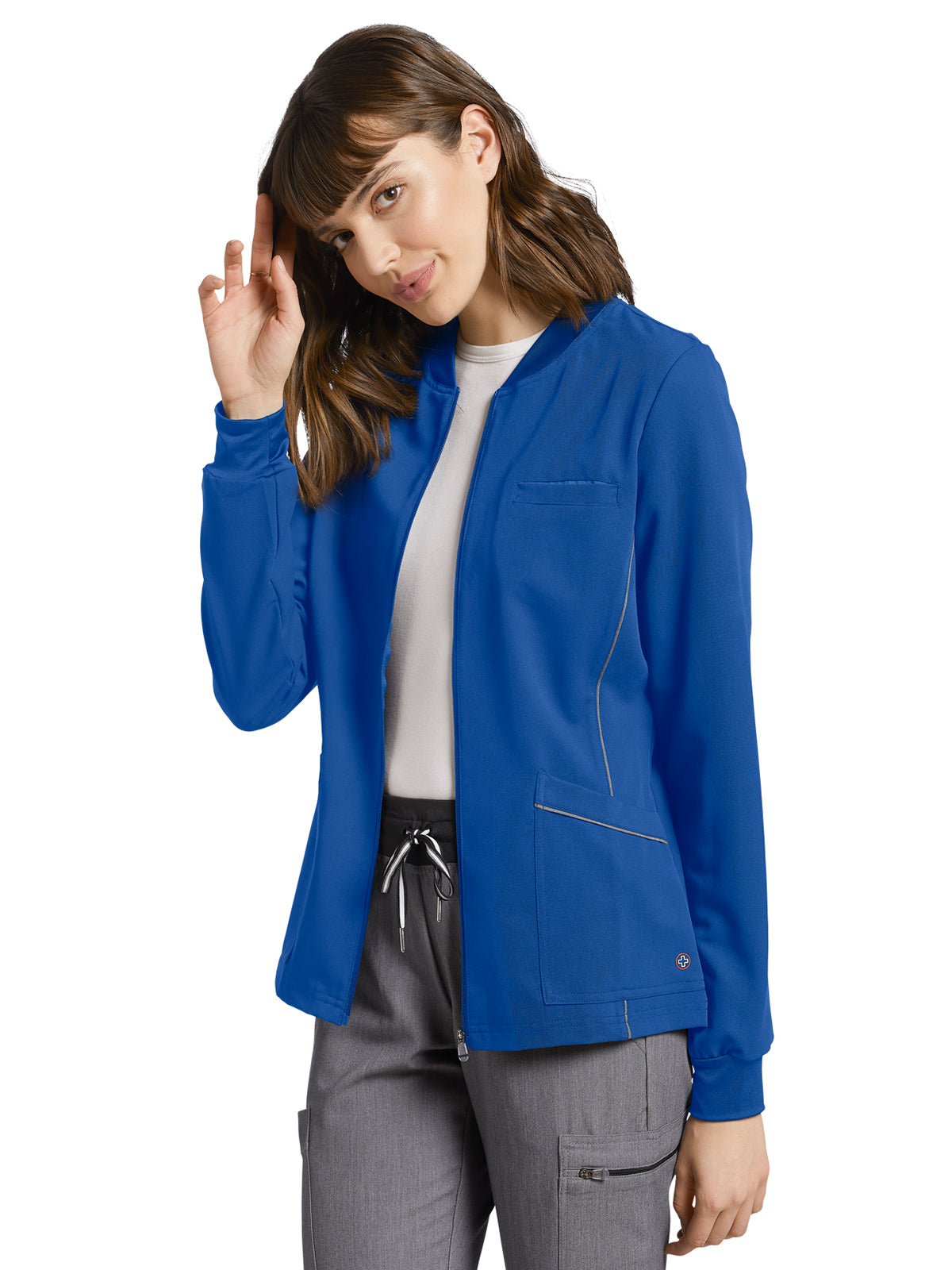 Women's 3-Pocket Crew Neck Warm-Up Scrub Jacket