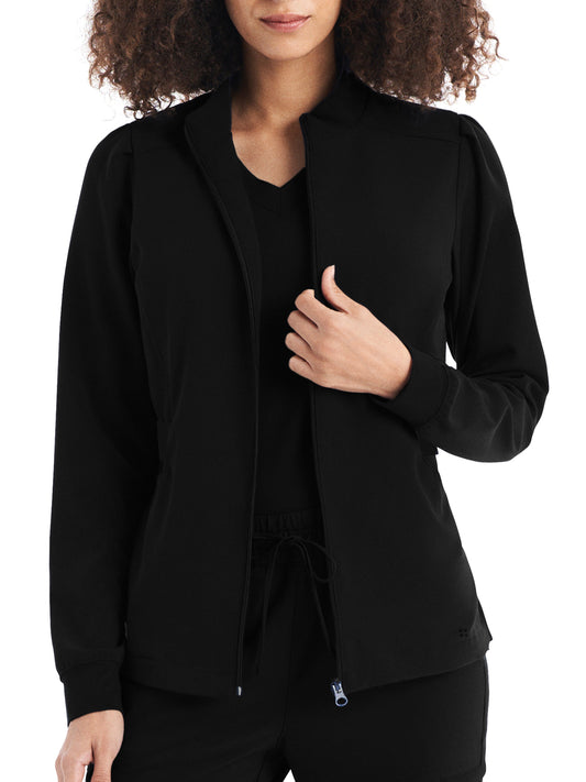 Women's 2-Pocket Mock Neck Zip-Front Scrub Jacket