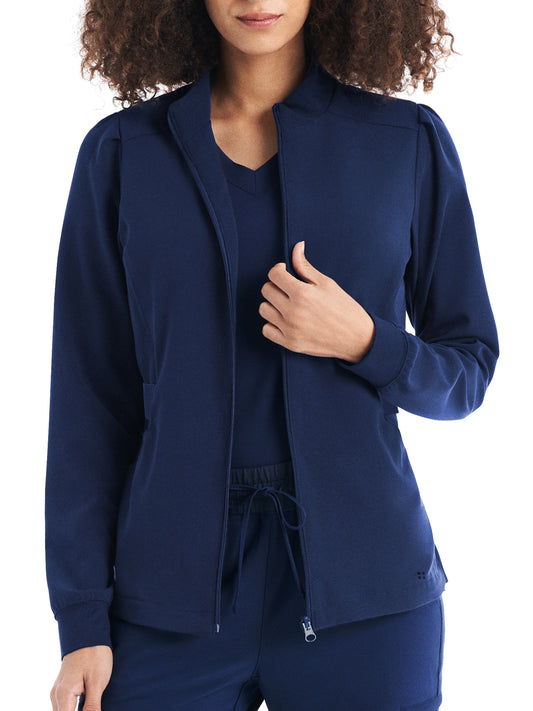 Women's 2-Pocket Mock Neck Zip-Front Scrub Jacket