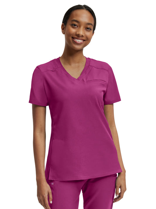 Women's Knit Collar V-Neck Scrub Top