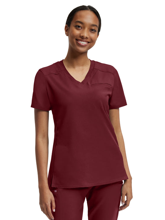 Women's Knit Collar V-Neck Scrub Top