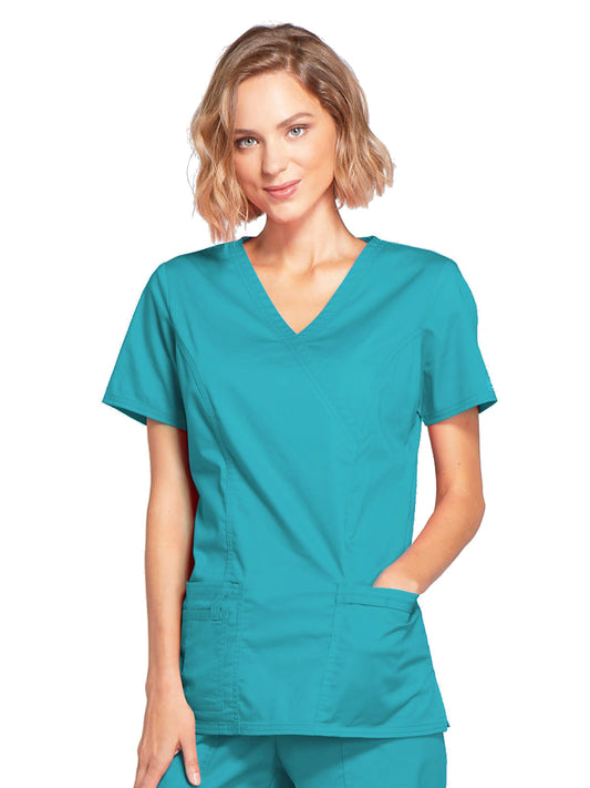 Women's 3-Pocket Mock Wrap Scrub Top