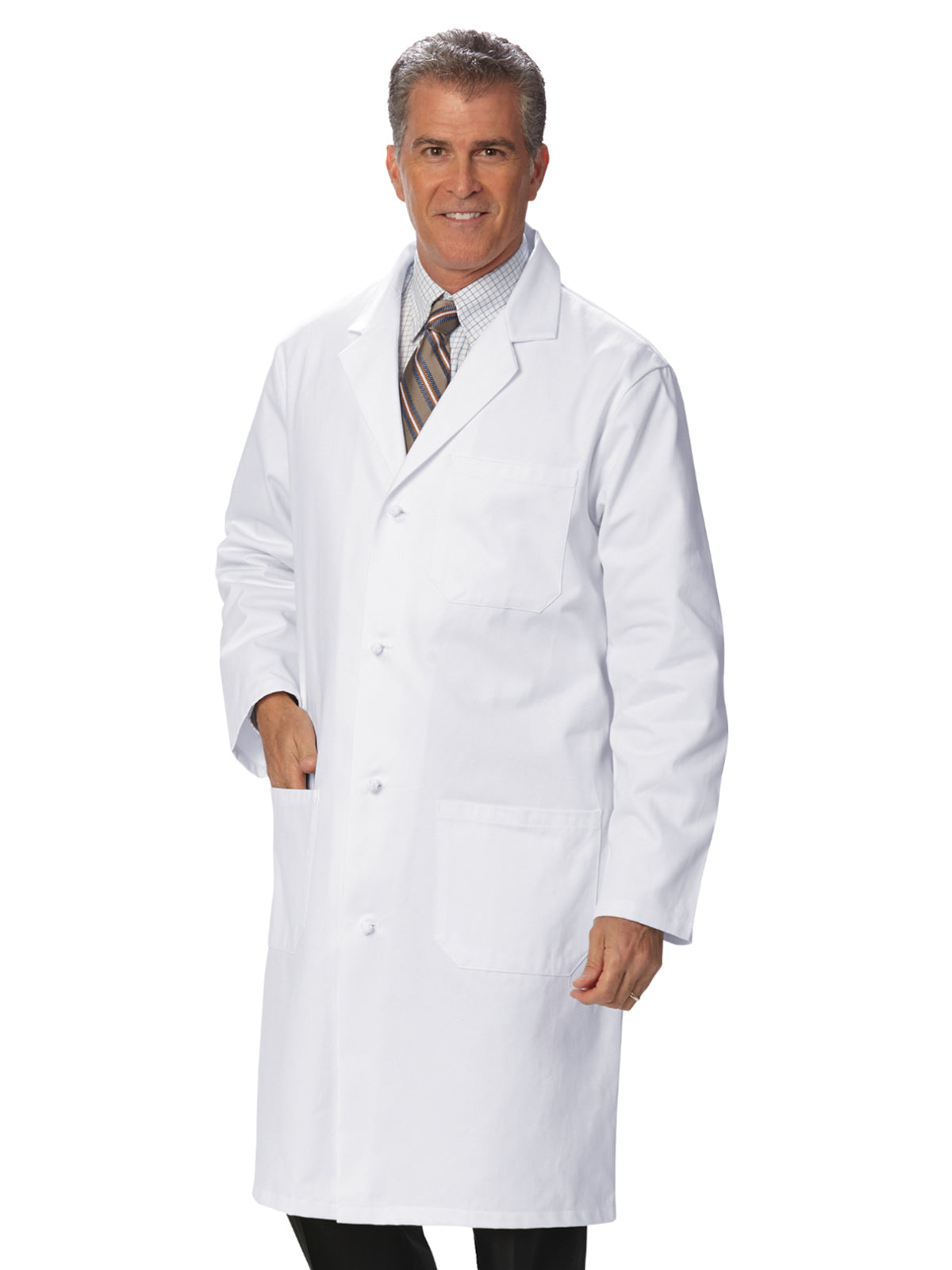 Men's Three-Pocket Knot Button 41" Knee-Length Lab Coat